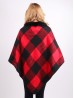 Plaid & Abstract Poncho W/ Fur Collar